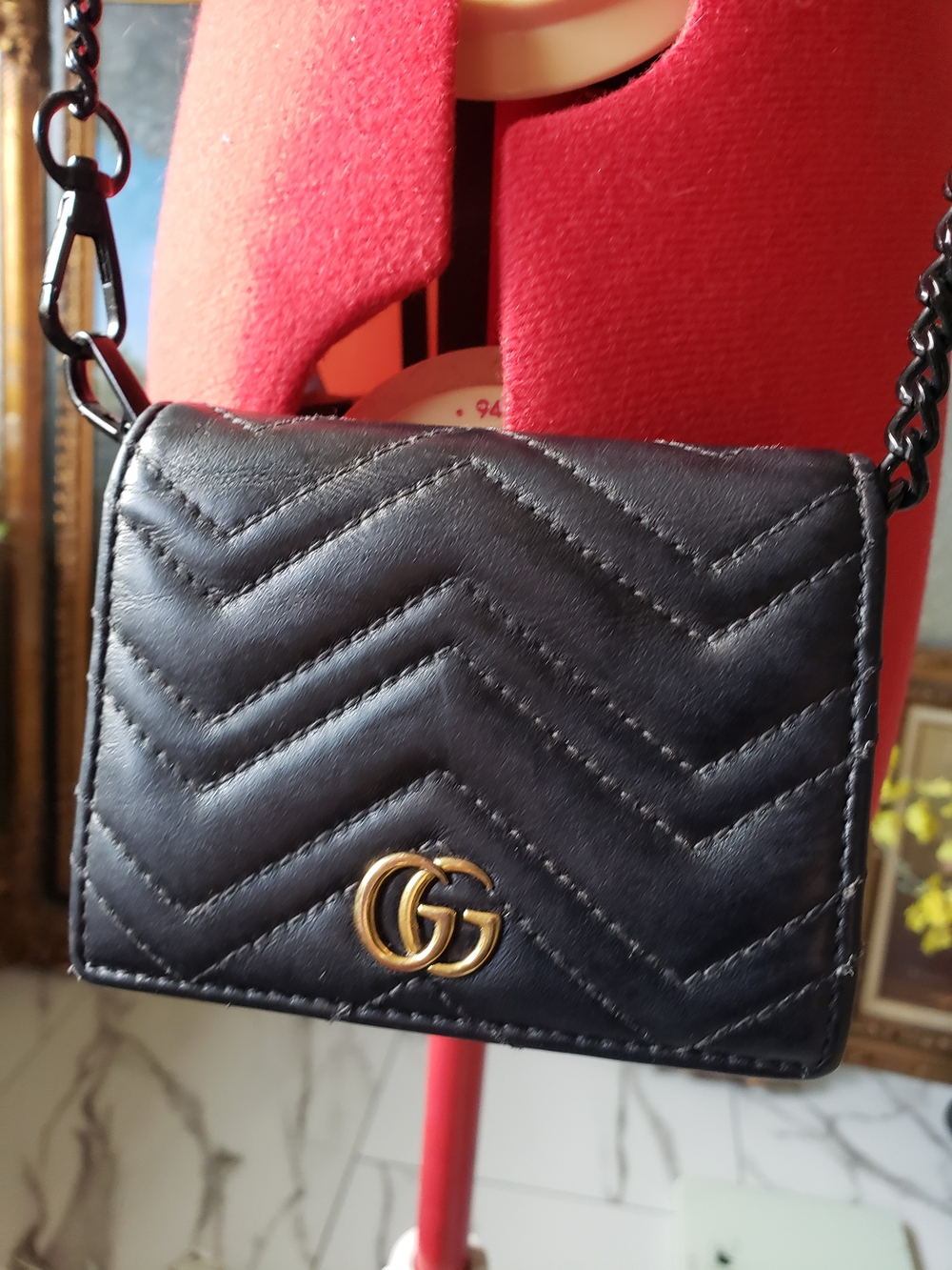 Gucci Black Chevron Leather Mini Crossbody with Gold GG